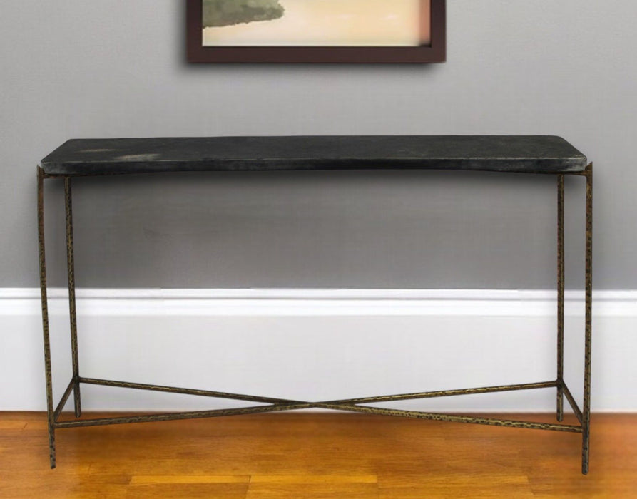 48" Stone Frame Console Table - Black And Gold