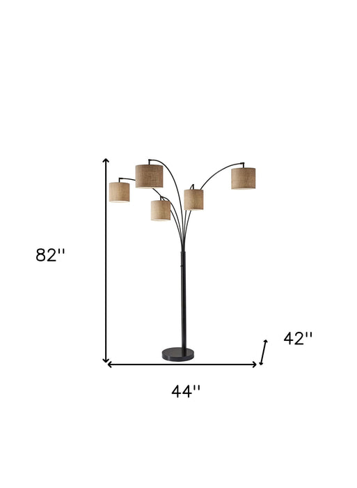 Five Light Tree Floor Lamp With Beige Solid Color Drum Shade - Black / Bronze