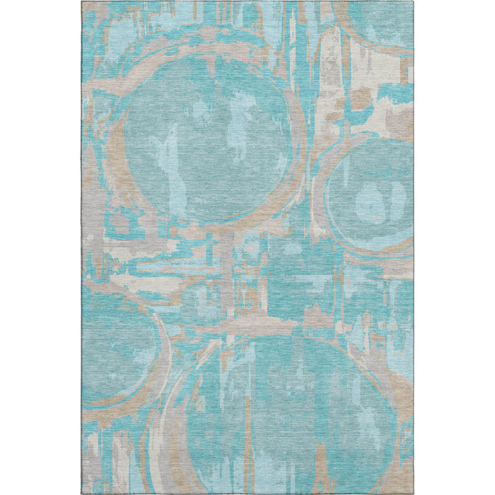 10' X 14' Geometric Washable Area Rug With UV Protection (667885) - Teal / Taupe / Beige