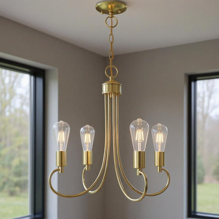 20" Four Light Dimmable Chandelier With Shades - Brass
