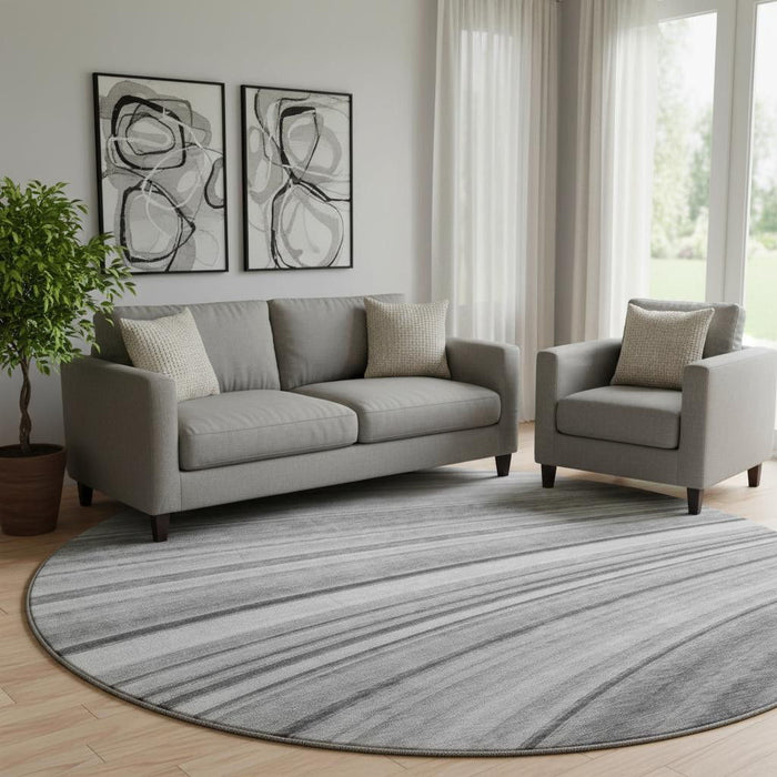8' Abstract Washable Round Rug With UV Protection (650347) - Gray / Ivory