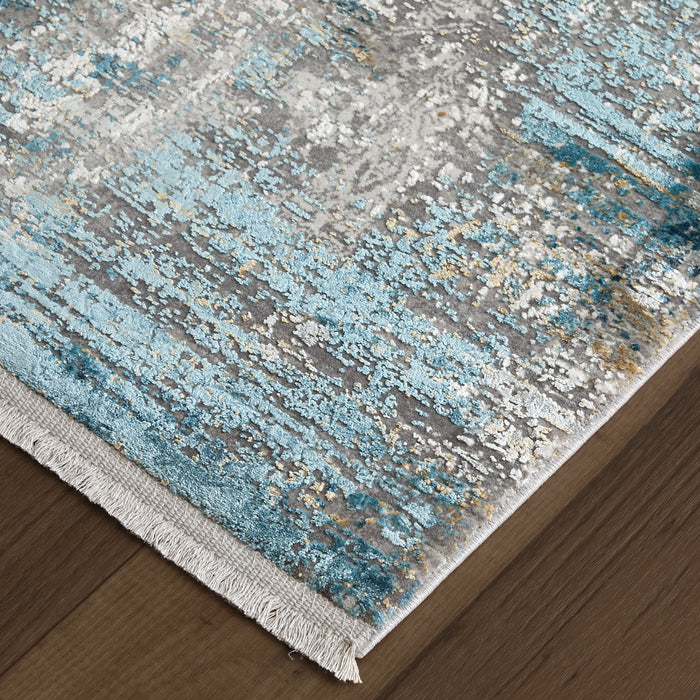 10' Industrial Abstract Power Loom Runner Rug With Fringe - Ivory