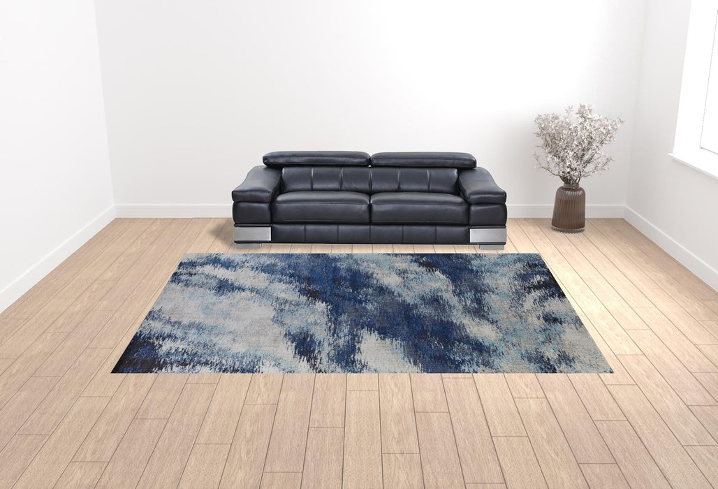 10' x 14' Abstract Power Loom Stain Resistant Area Rug - Blue And Ivory