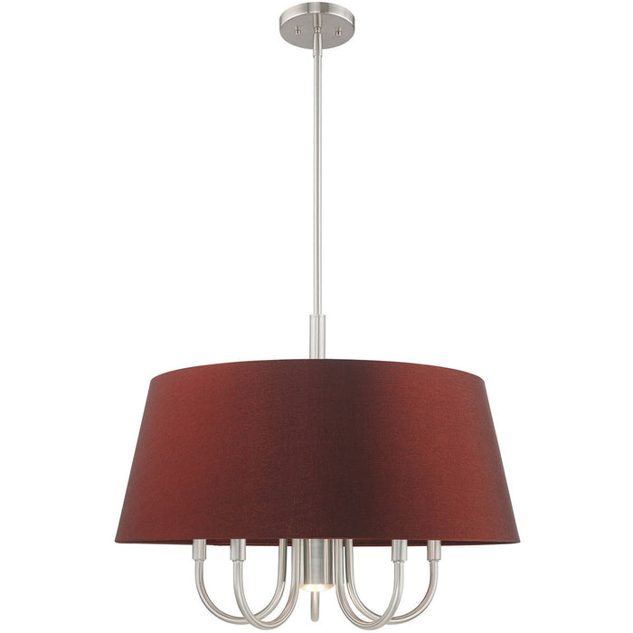 22" Six Light Dimmable Chandelier With Shades - Nickel