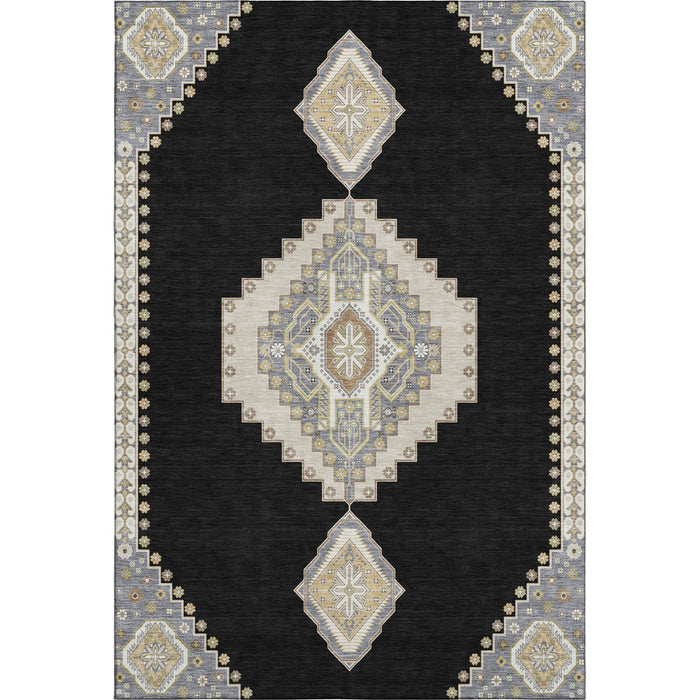 10' X 14' Oriental Washable Area Rug With UV Protection (679546) - Black / Beige / Gold