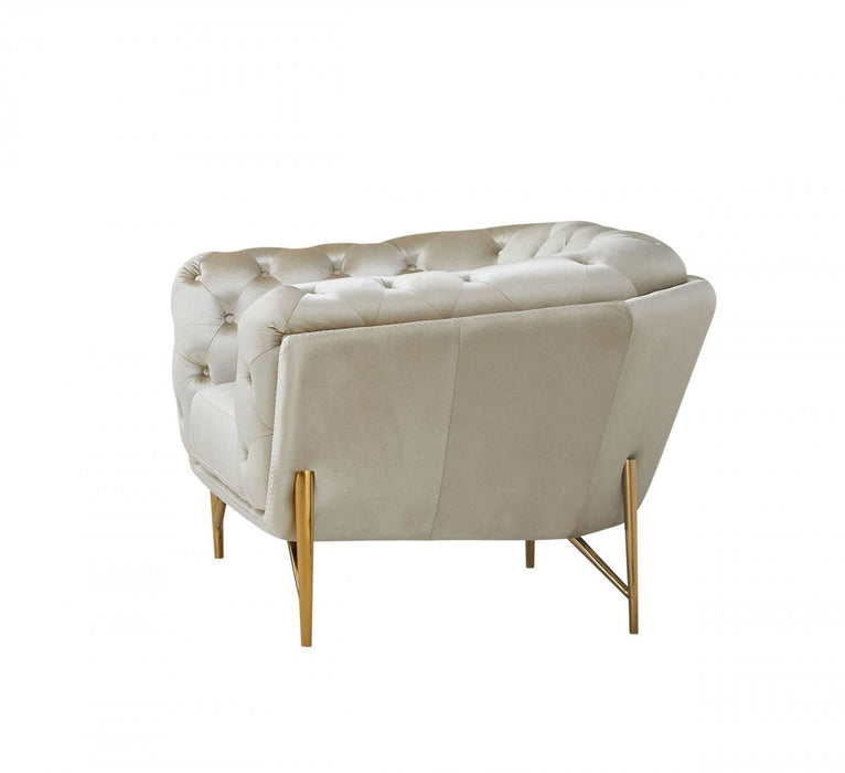 Velvet Tufted Arm Chair - Beige And Gold
