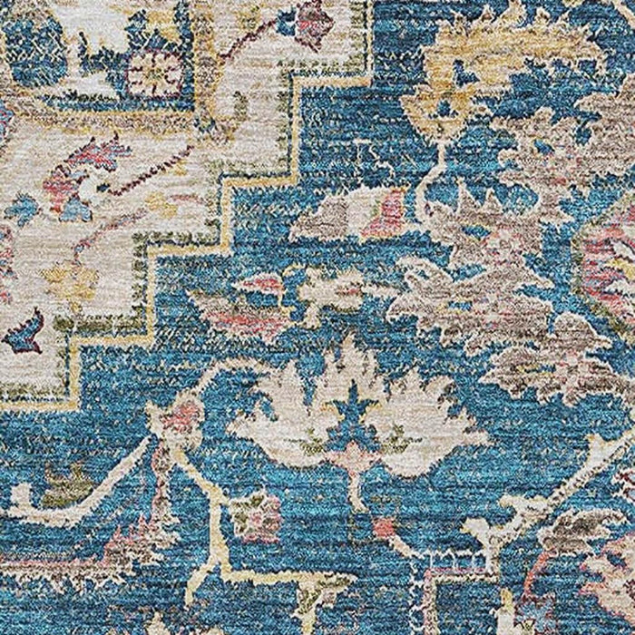 8' X 10' Floral Medallion Washable Area Rug With UV Protection - Blue