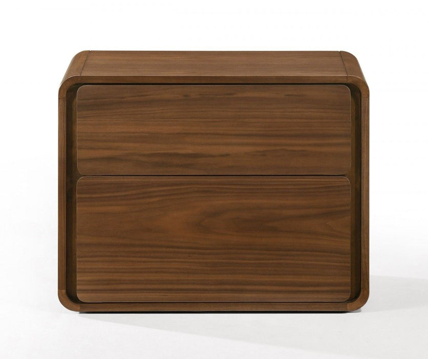 Modern Nightstand With Two Drawers - Walnut Brown