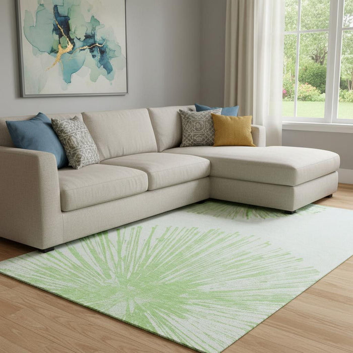 10' X 14' Abstract Washable Area Rug With UV Protection (653518) - Artichoke Green / Ivory