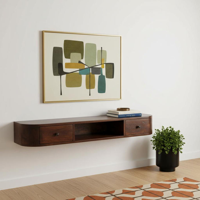 Solid Wood Solid Console Table With Shelf With Two Drawers (719172) - Brown
