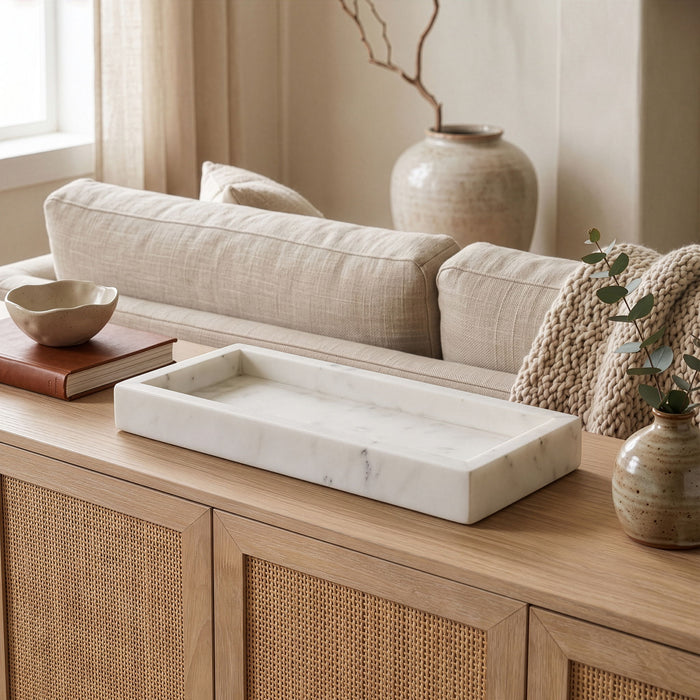 Michael genuine marble tray by Meridian Furniture, showcasing a sleek rectangular tray with polished marble surface and minimalist design.