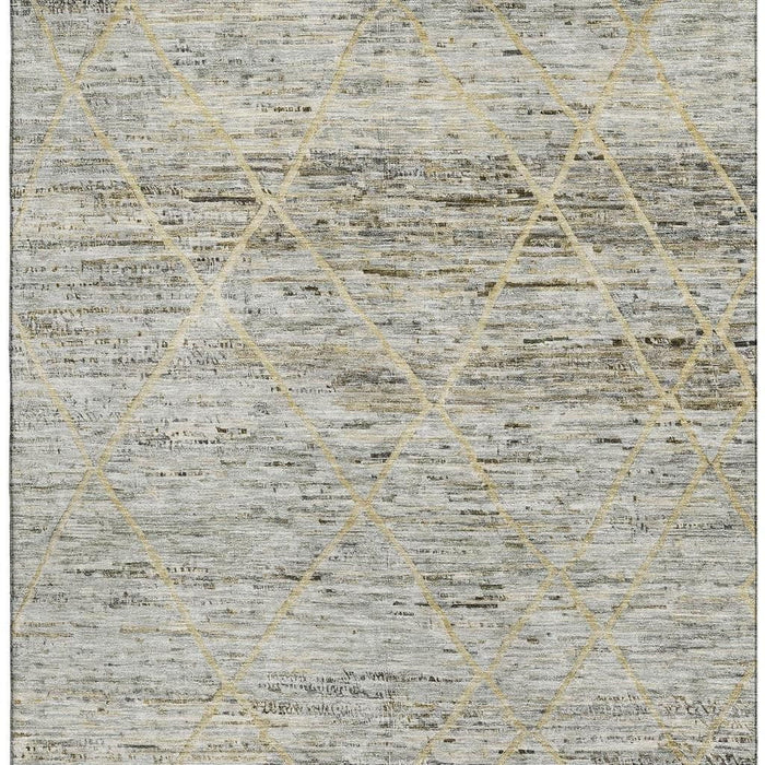 10' X 14' Abstract Geometric Washable Area Rug With UV Protection (696332) - Pewter / Beige / Gold