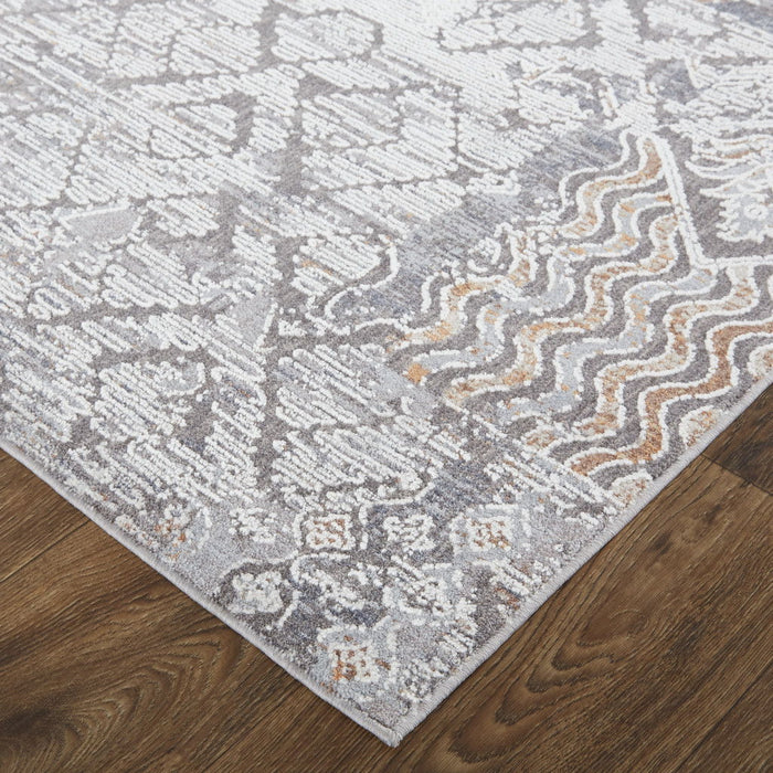 12' x 15' Geometric Power Loom Distressed Stain Resistant Area Rug - Gray And Ivory