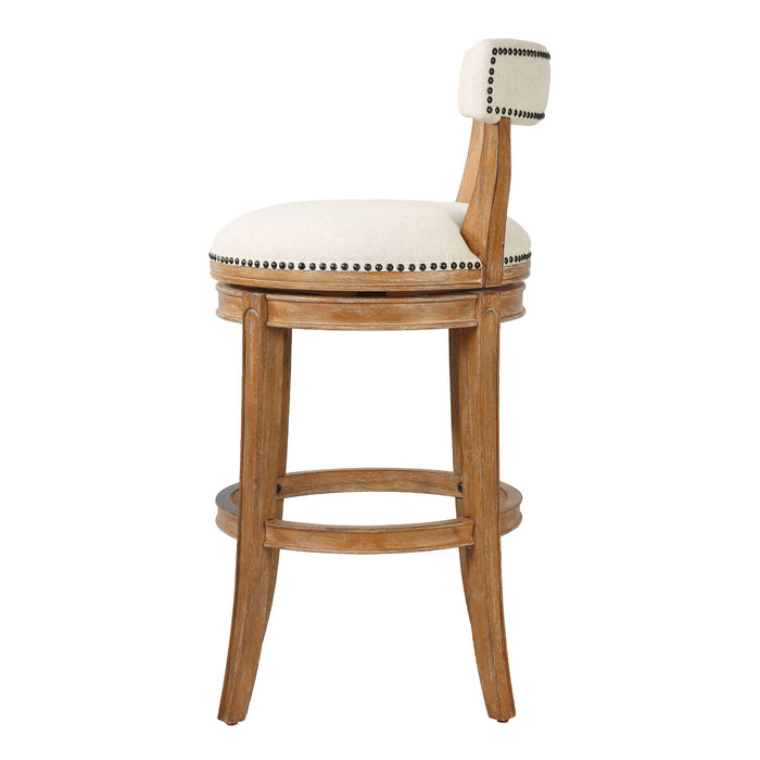 Fabric And Solid Wood Low Back Bar Height Swivel Bar Chair - Linen / Brown