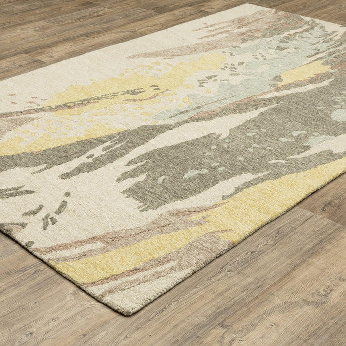 10' X 13' Wool Abstract Hand Tufted Area Rug - Beige And Yellow