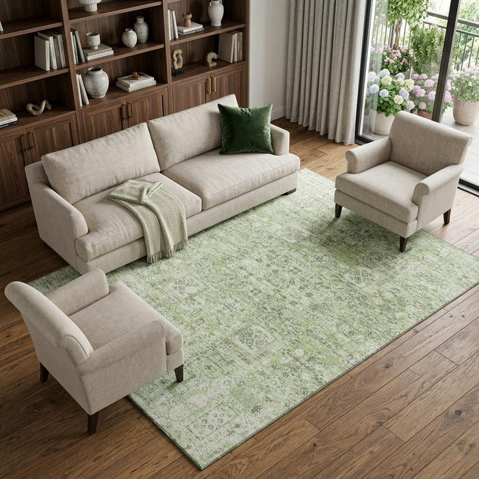 8' X 10' Floral Washable Area Rug With UV Protection (651176) - Green / Ivory