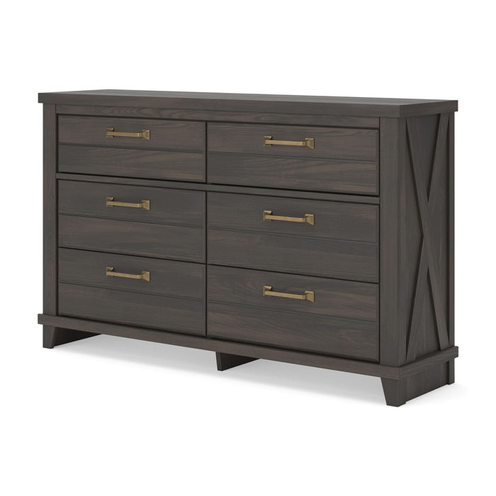 Signature Design by Ashley Vonitta Bay six-drawer dresser in a distressed white finish