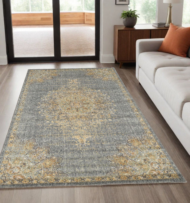 5' x 8' Machine Woven Traditional Medallion Indoor Area Rug - Slate Gray