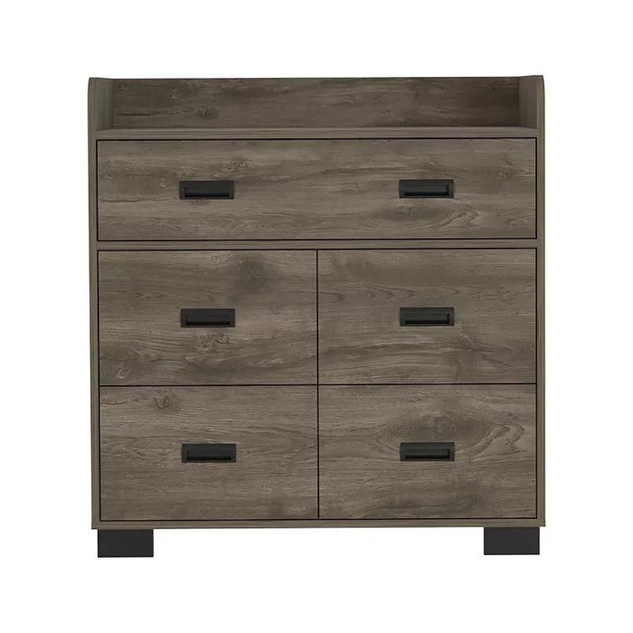 Wood Five Drawer Double Dresser - Dark Brown