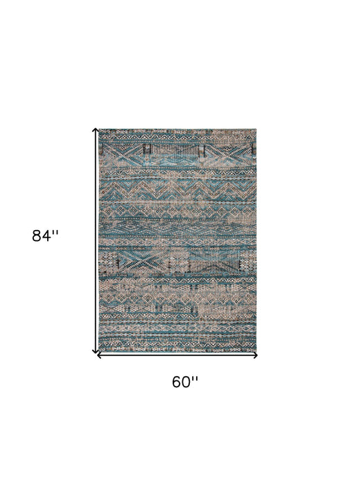 6' X 8' Oriental Kilim Washable Area Rug (548593) - Blue / Gray