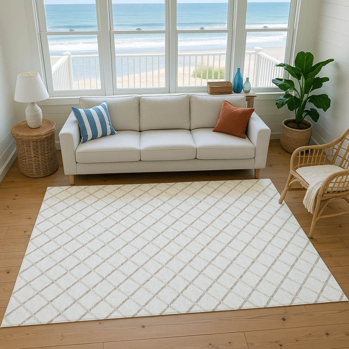 10' X 14' Geometric Washable Area Rug With UV Protection - Ivory And Taupe