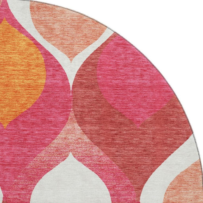 8' Ogee Washable Round Rug With UV Protection - Pink