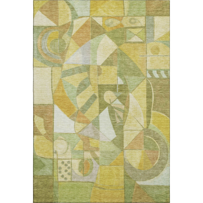 10' X 14' Abstract Washable Area Rug With UV Protection (700403) - Fern Green / Gold / Ivory