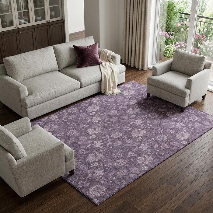 10' X 14' Floral Washable Area Rug With UV Protection (655938) - Plum / Ivory
