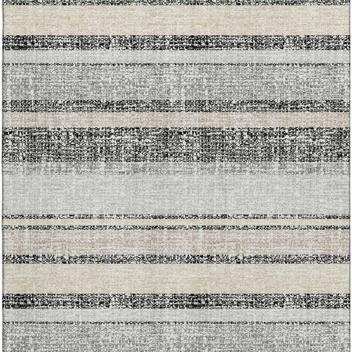 10' X 14' Striped Washable Area Rug With UV Protection (718587) - Black / Beige