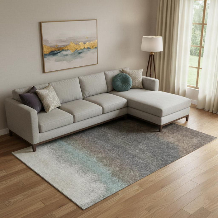 10' X 14' Ombre Washable Area Rug With UV Protection (710915) - Brown / Gray / Silver