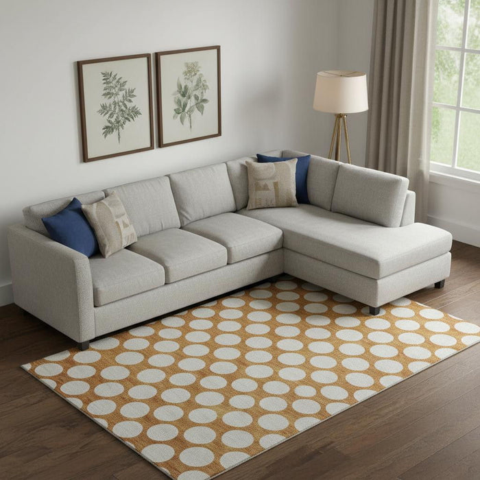 10' X 14' Polka Dot Washable Area Rug With UV Protection (673243) - Orange / Ivory