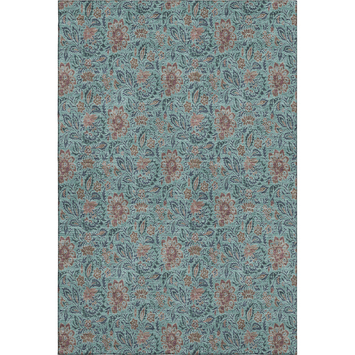 10' X 14' Floral Washable Area Rug With UV Protection (655024) - Teal / Brown