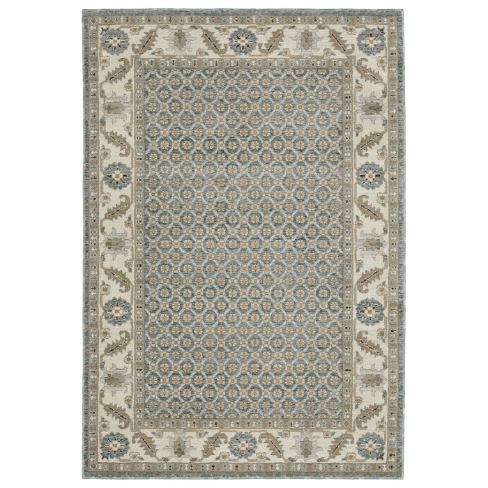 8' X 11' Oriental Area Rug - Blue And Ivory