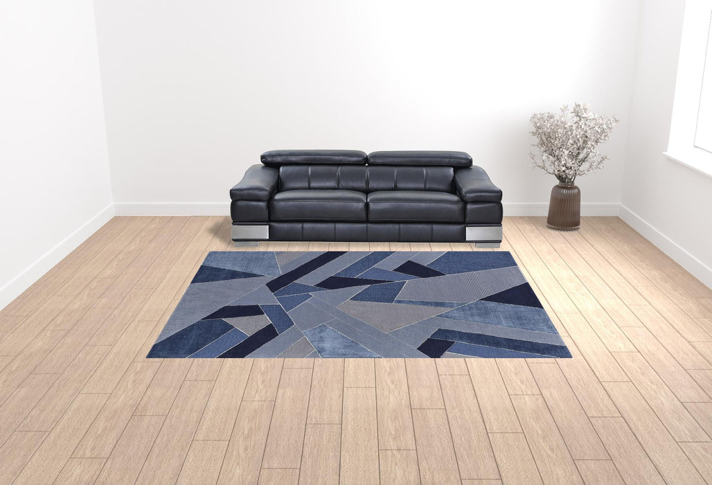 9' x 12' Wool Geometric Tufted Handmade Area Rug - Silver And Blue