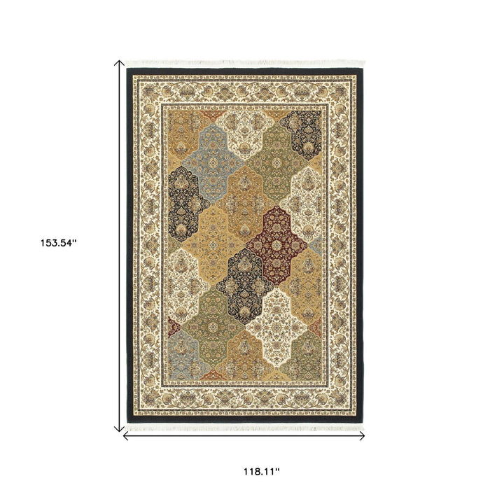 10' X 13' Traditional Oriental Area Rug With Fringe - Navy Blue