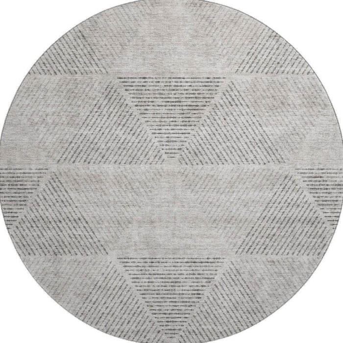 8' Geometric Washable Round Rug With UV Protection - Taupe And Ivory