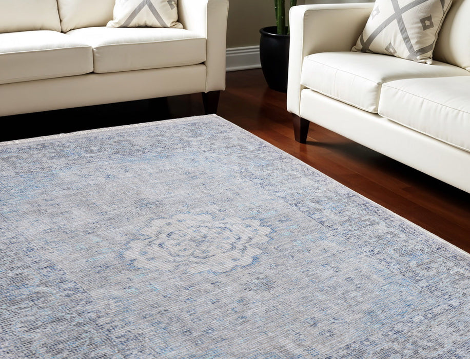 10' X 14' Bohemian Oriental Hand Woven Distressed Area Rug With Fringe - Gray
