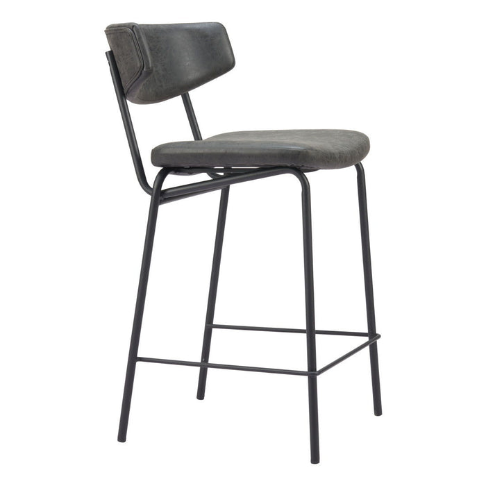 30" Faux Leather And Steel Low Back Height Bar Chairs (Set of 2) - Black