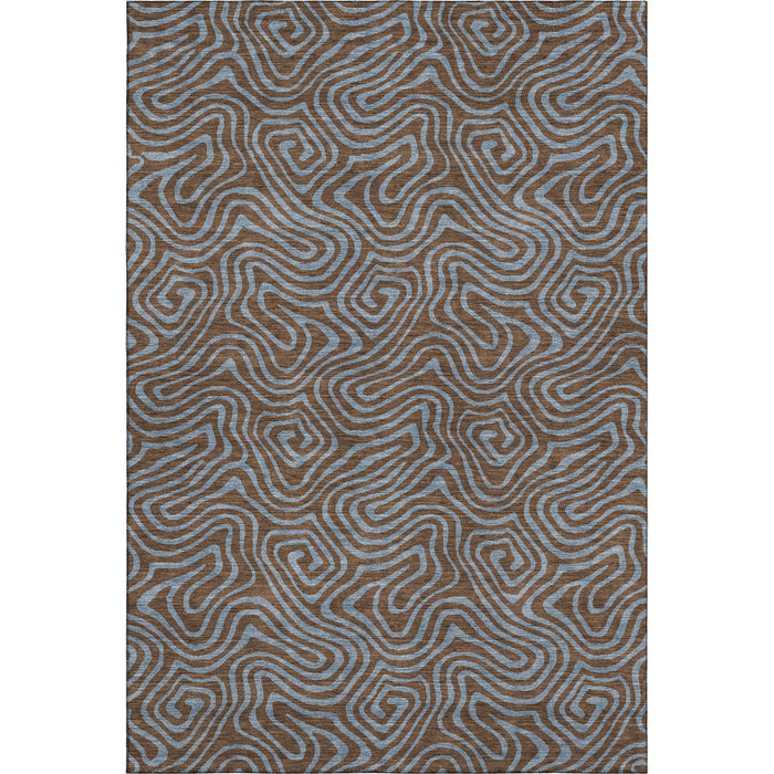10' X 14' Abstract Washable Area Rug With UV Protection (680945) - Brown / Sky Blue