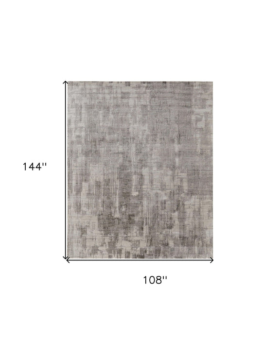 9' x 12' Abstract Hand Woven Worn Faded Area Rug - Gray And Ivory
