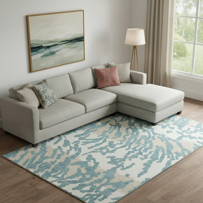 10' X 14' Animal Print Washable Area Rug With UV Protection (669492) - Teal / Ivory
