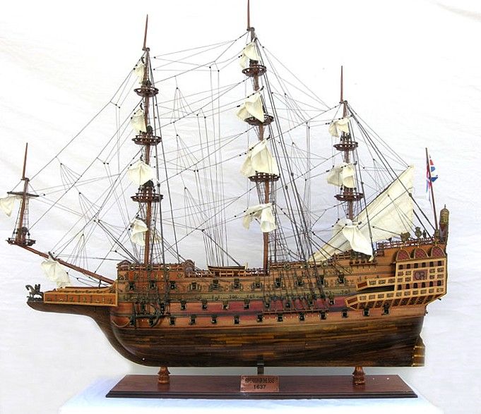 Hand Painted Model Boat Tabletop Sculpture (401966) - Brown