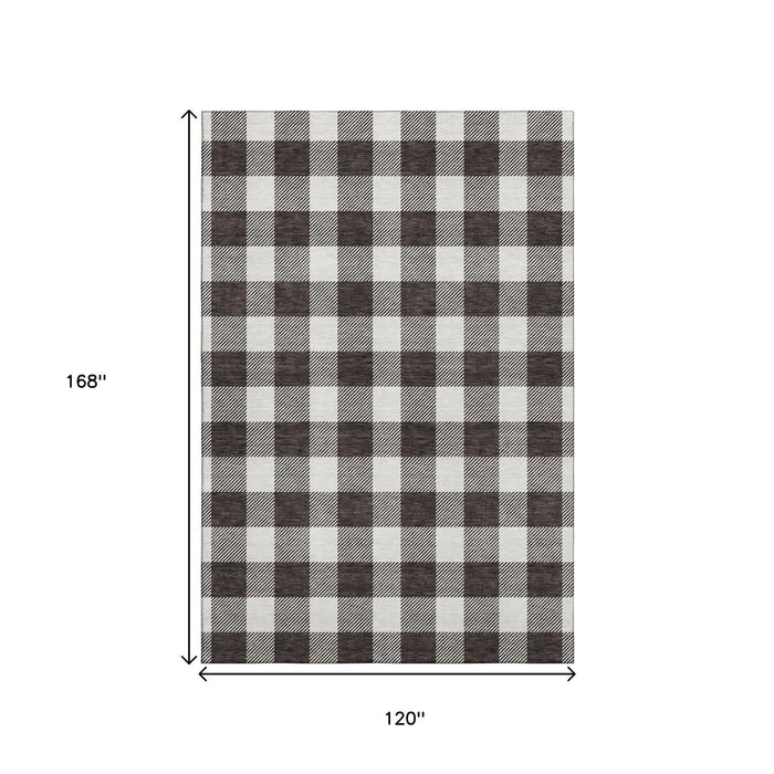10' X 14' Plaid Washable Area Rug With UV Protection (673357) - Black / Ivory