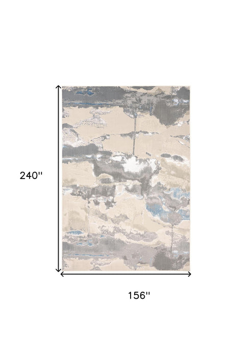 13' x 20' Modern Abstract Polyester Area Rug - Gray And Ivory