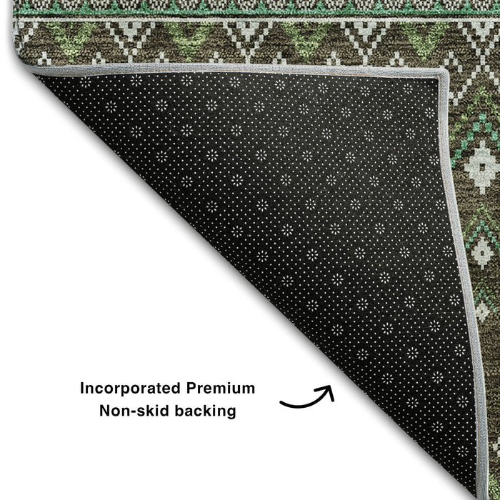 10' X 14' Tribal Washable Area Rug With UV Protection (657101) - Brown / Taupe