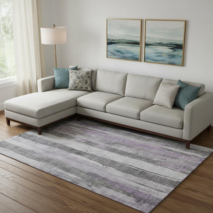 10' X 14' Striped Washable Area Rug With UV Protection (706469) - Lavender / Gray / Silver