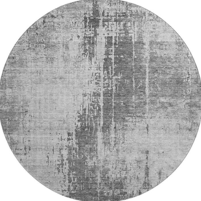 8' Transitional Abstract Washable Round Rug With UV Protection - Silver