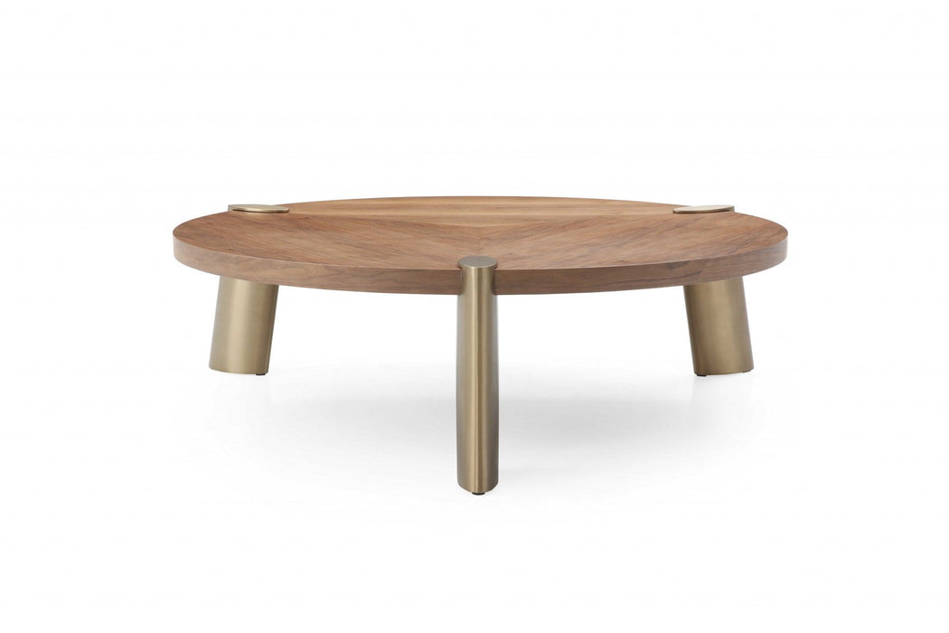 Stainless Steel Round Coffee Table - Brown And Gold