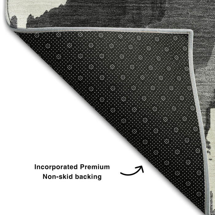 10' X 14' Abstract Washable Area Rug With UV Protection (668627) - Black / Ivory