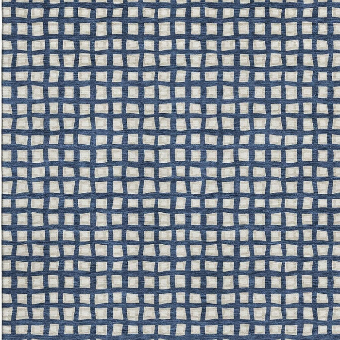 9' X 12' Transitional Geometric Washable Area Rug With UV Protection - Blue And Ivory
